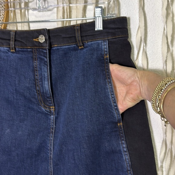 ME+EM NWT A-Line Multi Tone Blue and Black Denim Midi Skirt Size US10 - Picture 10 of 11